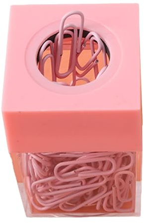Pink Magnetic Paper Cilp Dispenser Holder Clear Acrylic Paper Clip Organizers with Magnetic Top for Desk Cute Office Binder Clip, Paper Clip Holders Office and School Supplies Office Products
