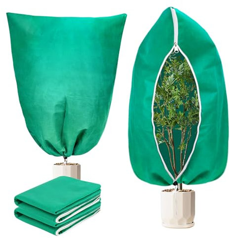 Dreamtop Plant Covers Freeze Protection 2 Pack 80 X 120cm Plant Fleece Frost Protection Jackets Tree Covers Freeze Protection Garden Fleece Bags for Plants with Zipper and Drawstring