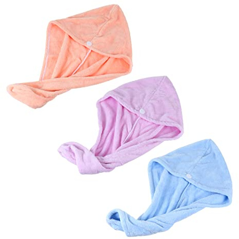 PAMINGONO 3stücke Teiliges Set Mikrofaser Haarturban Schnelltrocknende Saugfähige Handtücher Für Haare Helllila Und Himmelblau Für Bad Und Sauna