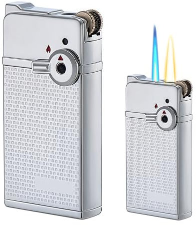 WIYETY Doppelflammen Feuerzeug: Jetflamme Stabfeuerzeug, Gas Nachfüllbar, Regulierbare Flamme, Camping (Verkauft ohne Butangas)