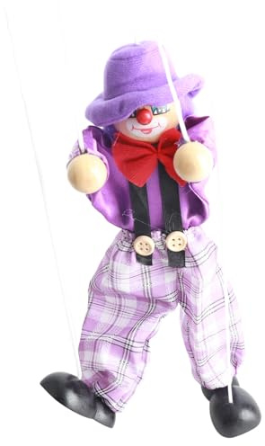 Fun Wooden Clown Marionette Pull String Doll Movement Hands and Feet Vintage for Families Men Women Do Games Doll Play Party Puppet String Clown Doll for (C)