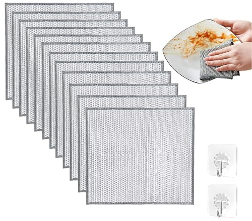 KWBLWF Stracci per lavare i piatti in doppio filo metallico, 10 pezzi, filo abrasivo, riutilizzabili, antigraffio, per la pulizia della cucina, pentole, padelle, lavandini, posate, piano cottura
