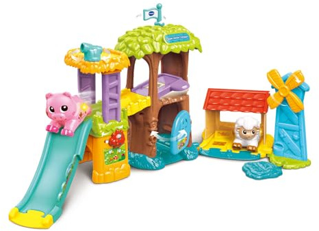 VTech - Tut Tut Animo Bisous Super Maison Toboggan - Ferme Jouet Enfant avec Violette, la Vache Pipelette - Jouet Musical et Sonore - Cadeau Enfant de 1 an à 5 Ans - Contenu en Français