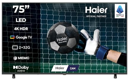 Haier Direct LED 4K UHD H75K85FUX 75 Pulgadas, Smart TV, Google TV, Dolby Audio, HDR 10, Smart Remote Control, Google Assistant, Bluetooth 5.1, DBX TV, HDMI 2.1 x 4, Sin Marcos, 2025