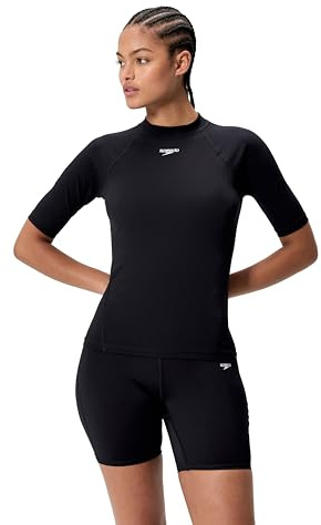Speedo End+ Short Sleeve Top Rash Gaurd da Nuoto per Donna, Nero, M