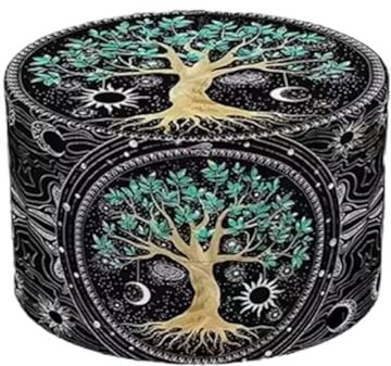 Tree of Life Herb Grinder, 50mm 4-Piece Metal Spice Crusher, Brown and Green.