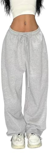 ORANDESIGNE Jogging Femme Pantalon Survetement de Danse à Jambes Larges Taille Haute avec Cordon de Serrage Sportswear A Gris Clair S