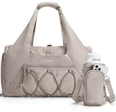 BAGSMART Borsa sportiva da donna, leggera, con scomparto per scarpe, Weekender con scomparto bagnato, borsa da allenamento yoga, cammello, M