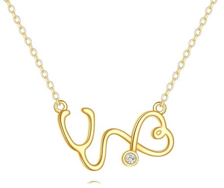 KECHO 14K Echtgold Krankenschwester Halskette Stethoskop Anhänger Schmuck Geschenke für Damen Arzt Medizin Student