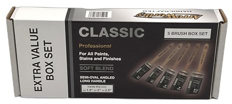 Arroworthy Classic 8820 Professional Paint Brush Set, 5-Piece Box Set, Semi-Oval Angled Long Handle, Soft Blend 5 different sizes
