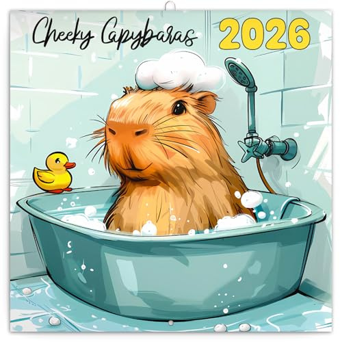NOTIQUE Väggkalender 2026 Busiga kapybaror, månadsöversikt i häfte, estetisk design 30 x 30 cm (öppen 30x60)