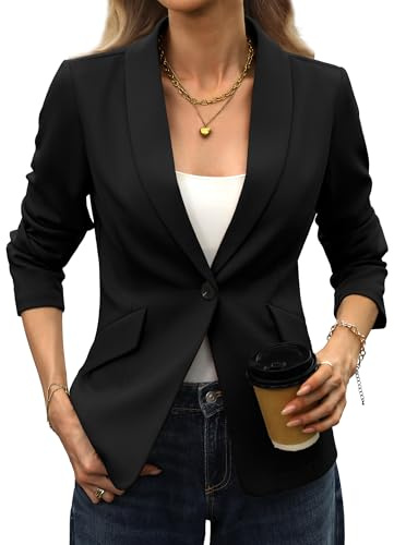 ELLEVEN Blazers for Women Business Casual,Knit Slim Fit Classy Office Work Corporate Outfits for Womens Suit Jackets Old Money Clothes Black Medium