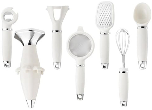 Duroecsain Ustensiles de Cuisine - Set d'Accessoires de Cuisine avec Support | Éplucheur Ouvre-Bouteille Râpe Égouttoir pour Préparation Repas Pâtisserie Maison Vacances Camping Famille