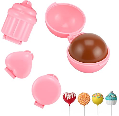 4pcs Cake Pop Mold Shapes Press Set 4 Shapes 3D Printed Sphere Heart Round Cupcake Mold Cake Pop Cutter and Pusher Cakepop Molds DIY Mini Cakes Home Baking Birthday Party Wedding Desserts