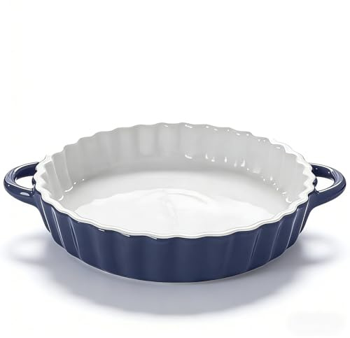EUBSWA Tarteform Keramik Quicheform Backform Rund - 25,5 x 21 x 4 cm Auflaufform Rund, Kratz- und Schnittfest, Einfach zu Reinigen, für Quiche, Tartes (Dunkelblau)