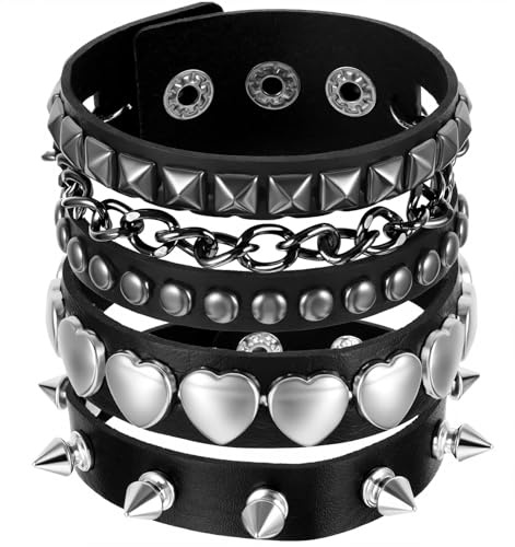 ValueBargain 3 pulseras con tachuelas, unisex, punk, ajustable, para amantes de los talones, góticos para Halloween, Navidad y conciertos