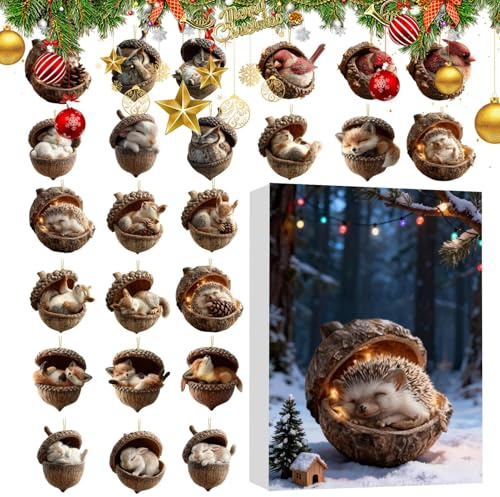 Adventskalender nedräkning | 2D platt djur tofs hänge heminredning | 24 dagar nedräkningskalender med djur hängare, för vuxna köksdörr fester öppen spis bil