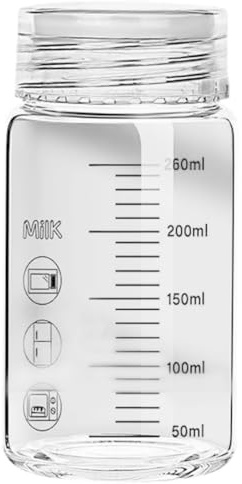 VICASKY Vaso de Vidrio con Escala 260 Ml Portátil con Tapa Boca Ancha Taza de Agua para Viaje y Uso Diario Botella de Bebida para Hogar Oficina y Exteriores