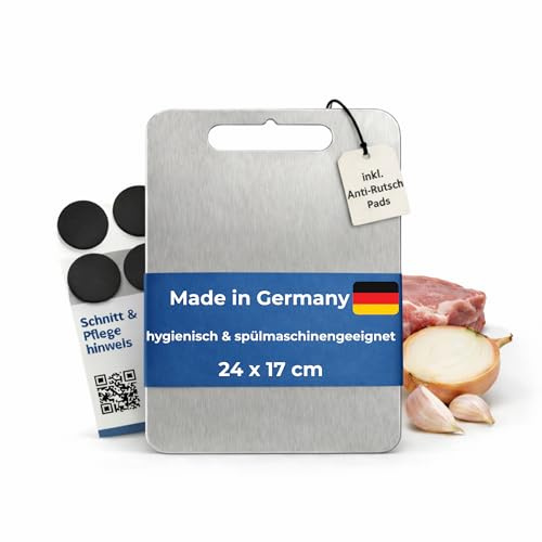 HOCKER HOME Edelstahl Schneidebrett - Hygienisch, Spülmaschinengeeignet & Rutschfest - Made in Germany - Gr. 24x17 cm - stainless steel cutting board