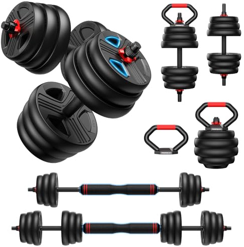 FEIERDUN 10kg-40kg Hanteln Verstellbar 2er Set, 5-in-1 Hantelset Dumbbell | Langhantel, Kettlebell, Liegestützständer für Ganzkörpertraining, Krafttraining für Männer und Frauen
