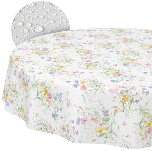 Vaxduk bordsduk tvättbar lättskött vattenavvisande lotuseffekt utomhus vaxduk vår trädgårdsbordsduk blommor rund 140 cm skärkant