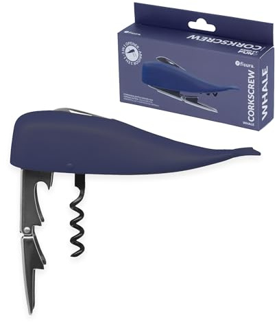 Fisura – Cavatappi originale “balena”. Apribottiglie per vino in acciaio inox con tagliacapsule integrato. Apribottiglie birra divertente, accessorio da cucina, idea regalo originale.