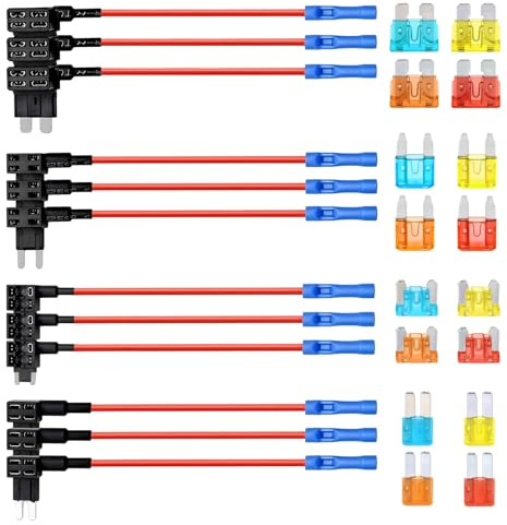 28Stück Stromdieb Kfz Sicherung, 4 Typen Stecksicherung Adapter Set | Mini Micro2 Small Medium Sicherungshalter 12V,Add a Circuit Flachsicherungsadapter mit Autosicherungen 5A 10A 15A 20A für Lkw