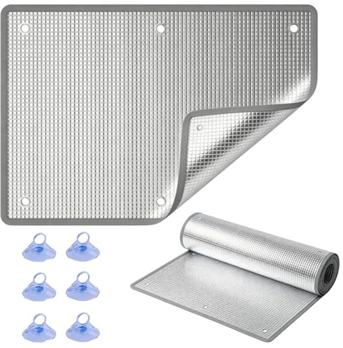 Pellicola Isolante Riflettente per Finestre, 8mm Schermatura Termica Oscurante in Alluminio con Ventose, Pellicola Privacy Opaca per Vetri Finestre,Protezione Solare UV per Balcone(Grigio,150cm*200cm)