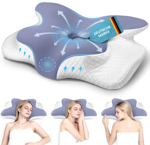NIEOUIP Almohada Cervical de Espuma de Memoria, 2 en 1 con Altura Regulable, Funda Lavable, Ideal como Almohada Ergonómica para Dormir, 62 x 41 x 13/11 cm—Violeta Oscuro