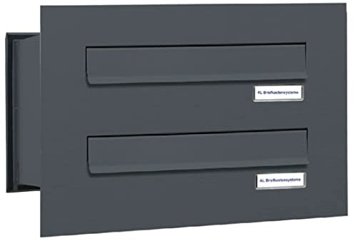 AL Briefkastensysteme 2er Briefkasten Mauerdurchwurf in Anthrazitgrau RAL 7016, 2 Fach DIN A4, wetterfeste Premium Doppel-Briefkasten-Anlage Postkasten
