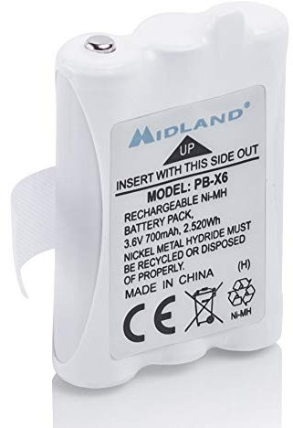 Midland - Batteria PB-X6 per Walkie Talkie XT50/XT60, Ricaricabile Ni-MH 700mAh, Autonomia Prolungata per Ricetrasmittenti Professionali - Accessori Radioamatori, Installazione Facile, Tensione 3,6V