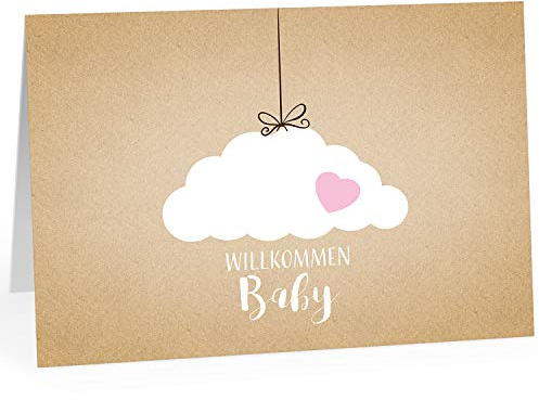Große Design Glückwunschkarte XXL (A4) zur Geburt, Motiv: Willkommen Baby, rosa Herz Mädchen/mit Umschlag/Edle Klappkarte/Glückwunsch/Extra Groß/Maxi Gruß-Karte/Baby geboren/Gratulation Eltern