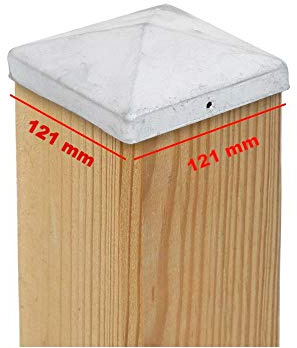 2 x Pfostenkappe Pyramide 121 x 121 mm – Feuerverzinkter Stahl, wetterfest – für Holzpfosten 120 x 120 mm – inkl. Befestigungslöcher