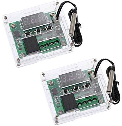 Hailege 2 st W1209 med fodral 12 V DC digital temperaturkontroll styrelse mikro digital termostat -50-110°C elektronisk temperatur tempkontrollmodul switch med 10 A enkelkanal Relay och vattentät
