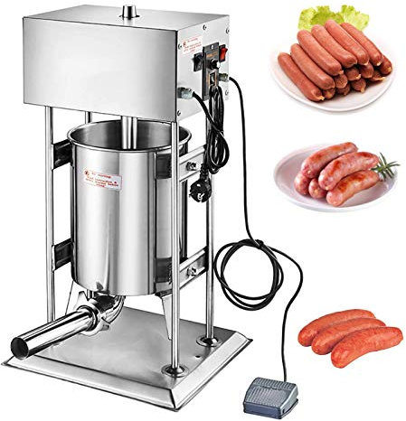 NEWTRY Commercial Electric Sausage Maker Vertical Sausage Stuffer Sausage Filling Machine with 4 Stainless Steel Sausage Tubes 10L-20L 220V (10L)