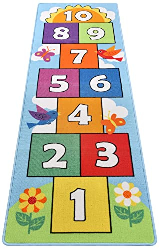 Hop and Count Hopscotch Rug, Kids Floor Play Area Rug Game Carpet Crawl Jump Mat, Children Numbers Learning Non-Slip Rug, Great for Ages 3 to 7 Boys Girls, Home Decor, 26''x78''