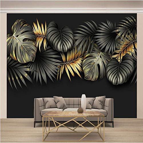 3D Papier Peint Intissé Nostalgique Feuilles dorées noires Fond d'écran Mur Peintures Murales Peinture Murale Papier Peint Summer Papier tissé besoin de colle 400x280cm