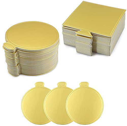 Lot de 100 supports à gâteau en carton - En mousse - Pour gâteau - Pour décoration de gâteaux - Doré - Rond et carré - Kit d'outils de décoration de gâteaux - 100 planches
