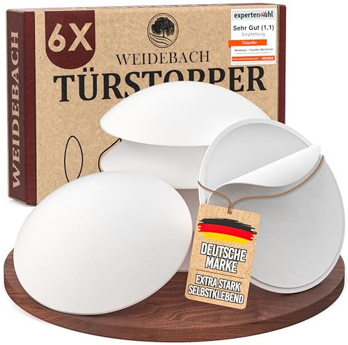 WEIDEBACH® 6x dezente Türstopper Wand, weiße Türpuffer, 40x9 mm Türstopper Wand selbstklebend, Elastikpuffer für jede Oberfläche, Gummistopper, Türpuffer Wand, Puffer