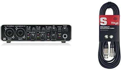 Behringer U-PHORIA UMC204HD, scheda audio/interfaccia MIDI 2x4 USB, 24-Bit/192 kHz & Stagg Cavo di Alta Qualita XLRf a XLRm Plug Microphone, 6 m, Nero
