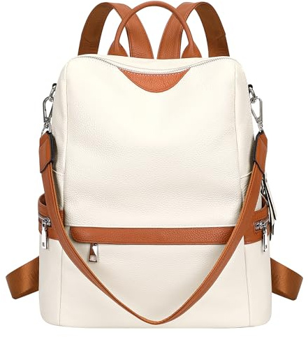 ALTOSY Elegant Damen Echtleder Rucksack Mode Schultertasche Convertible All in One Rucksackhandtasche (S80 Beige/Braun)