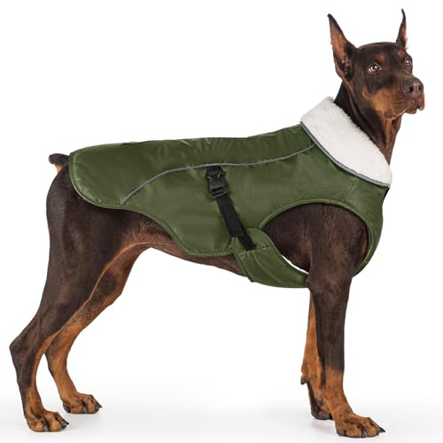 EMUST Winterhundejacke, kuschelige winddichte Hundejacke für kaltes Wetter, einfarbig, für mittelgroße Hunde, Grün, M