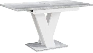 MEBLINI Esstisch Ausziehbar - Esszimmertisch Modern - Küchentisch - Säulentisch - Ausziehtisch - Dining Table - Esszimmertische - 120-160x80x75cm - MASIV - Weiß Matt/Betonoptik