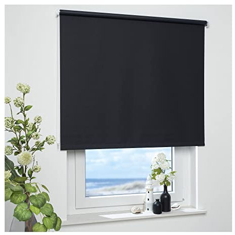 ourdeco Rollo/Seitenzugrollo / 182 x 180 Breite x Höhe/schwarz/lichtundurchlässiger Stoff/Sichtschutzrollo/Verdunklungsrollo