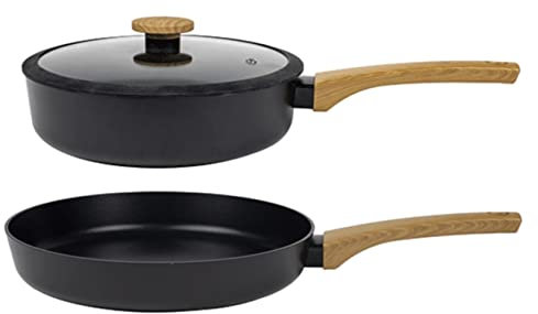 Sabatier Terra Set di padelle a induzione, 3 pezzi, con bordo alto 24 cm, con coperchio, padella da 28 cm, lavabile in lavastoviglie, a risparmio energetico