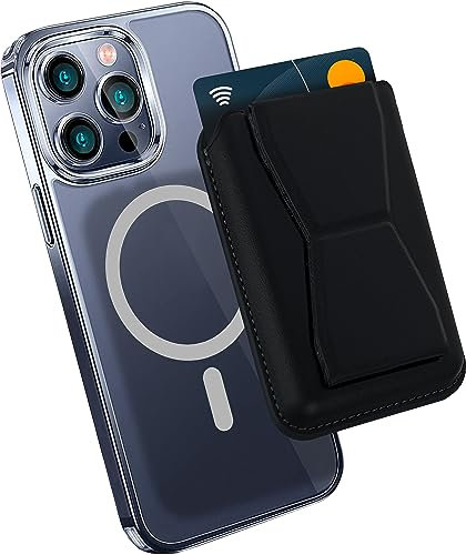 MyGadget Magnetische Magsafe Wallet - Kunstleder mit Kartenfach und Kickstand - aus Kunstleder kompatibel mit Apple iPhone 16 | 15 | 14 | 13 Series - Schwarz