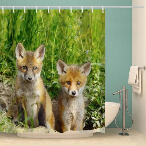 MOXINO Fuchs Duschvorhang Anti-Schimmel 180x180 cm Polyester Stoff Textil Waschbar Badewanne Badvorhang 3D Tier Fuchs Shower Curtain Wasserdicht Badezimmer Vorhänge mit 12 Haken