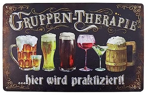 JOYOLA Decor Lustige Bar Zeichen, Blechschild Bar Schild Metallschilder, Gruppen-therapie hier wird praktiziert, Vintage Metall Wandschild für Haus, Café-Bar, Club, 20x30cm
