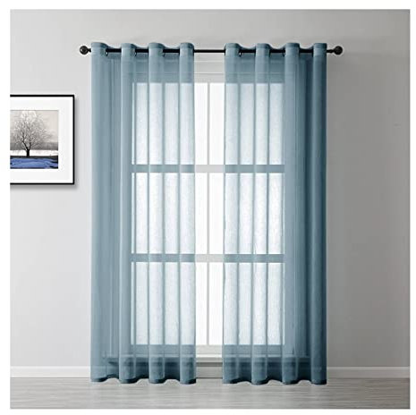 Mesnt Voile Vorhang mit Ösen, Polyester Transparenter Netz-Voile-Vorhang in Reiner Farbe, halbtransparent, Marineblau, H138 x B96 cm
