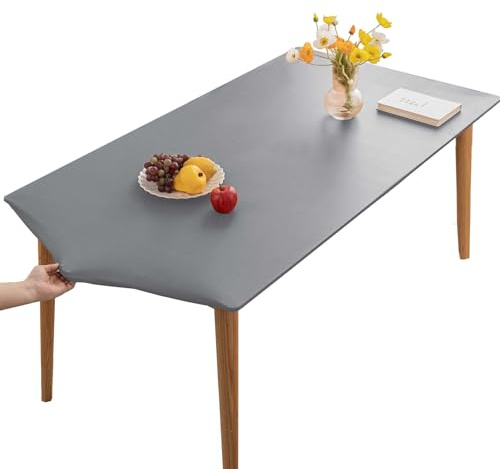 YCDZSW PU-Leder Elastische Tischdecke Gartentischdecke Rechteckig Tischdecke wasserdichte rutschfeste Abwischbar Schmutzabweisend Tischdecke Für Outdoor,Küche Und Esszimmer (Grau,90X150CM)